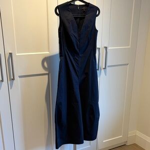 COS Navy Midi V Neck wife leg jumper